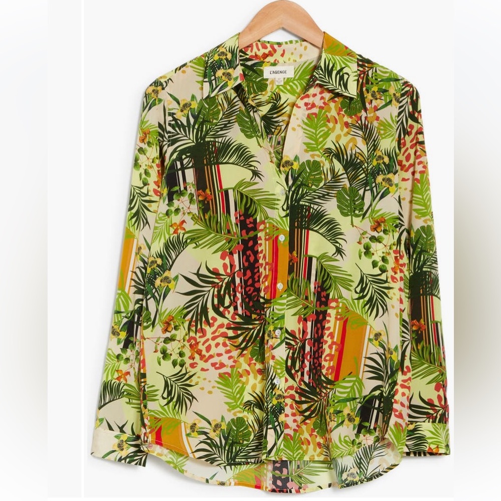 L’AGENCE Nina Tropical Print Silk Blouse